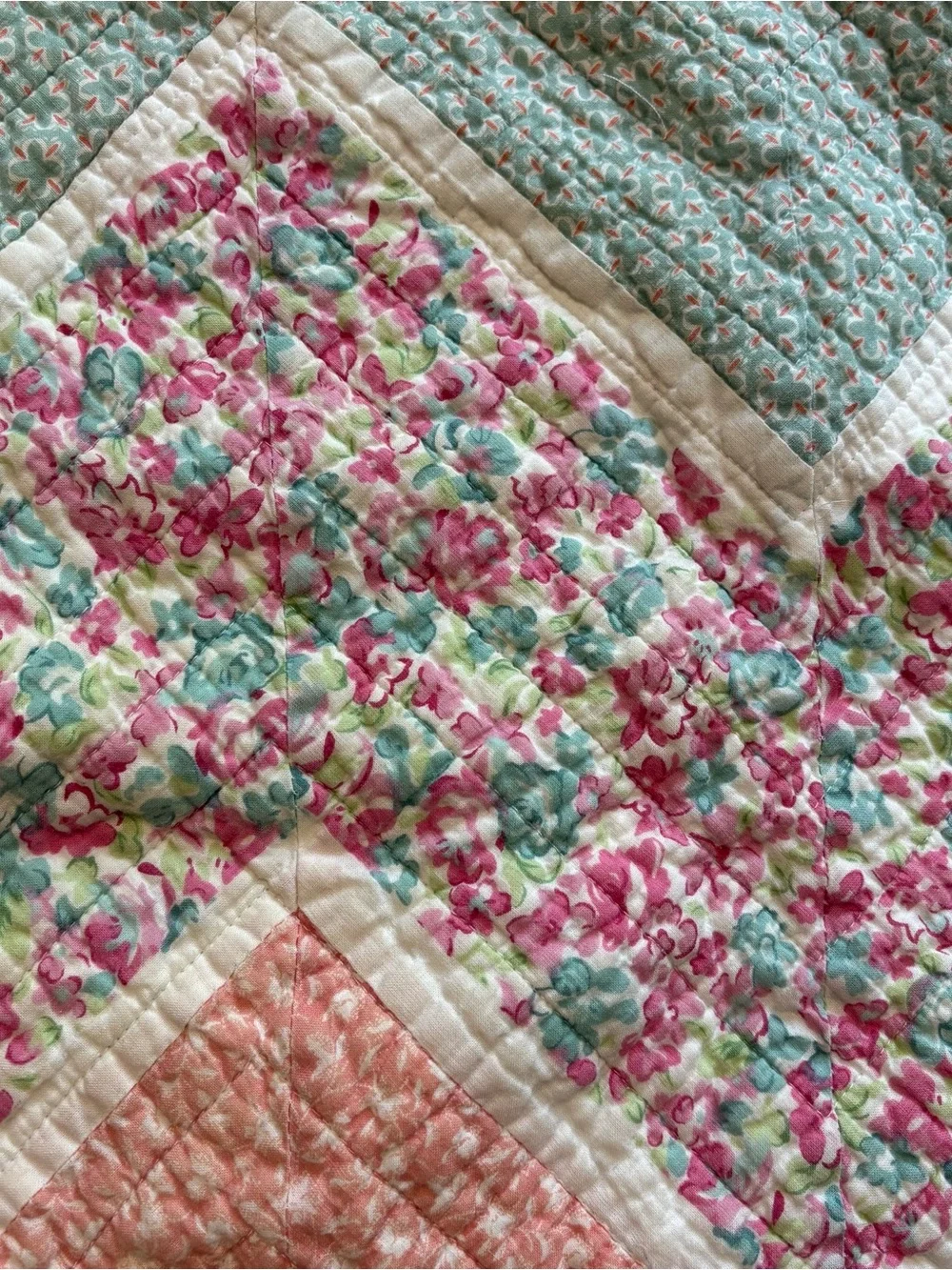 Laura Ashley Pillow Shams Set‎ Of 2 Standard Pink Blue Floral Patchwork Quilted